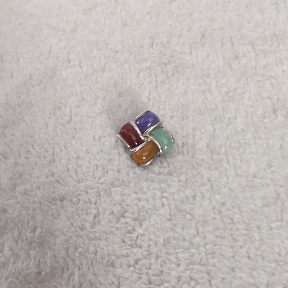 Designer 925 Sterling Silver Multi-Gemstone Square Woven Colorful Pendant